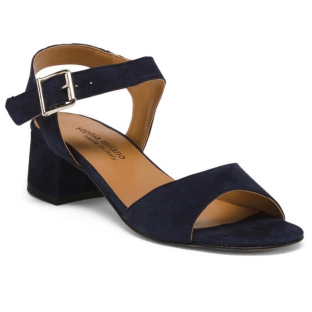 Sophia Milano Navy Blue Suede Low Heel Sandals Size 7